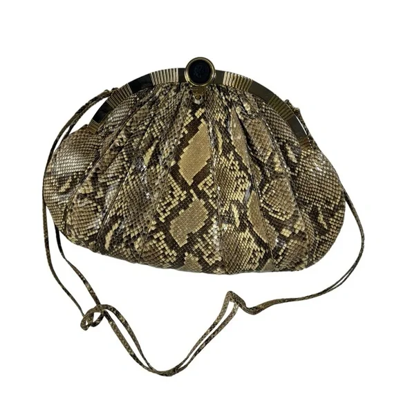 JUDITH LEIBER GENUINE PYTHON SNAKESKIN CLASP DEVIN PURSE CLUTCH